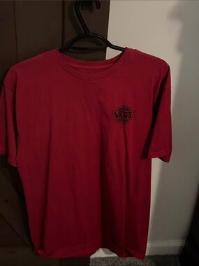 Vans Red Short Sleeve Tee with Small Black Chest Emblem